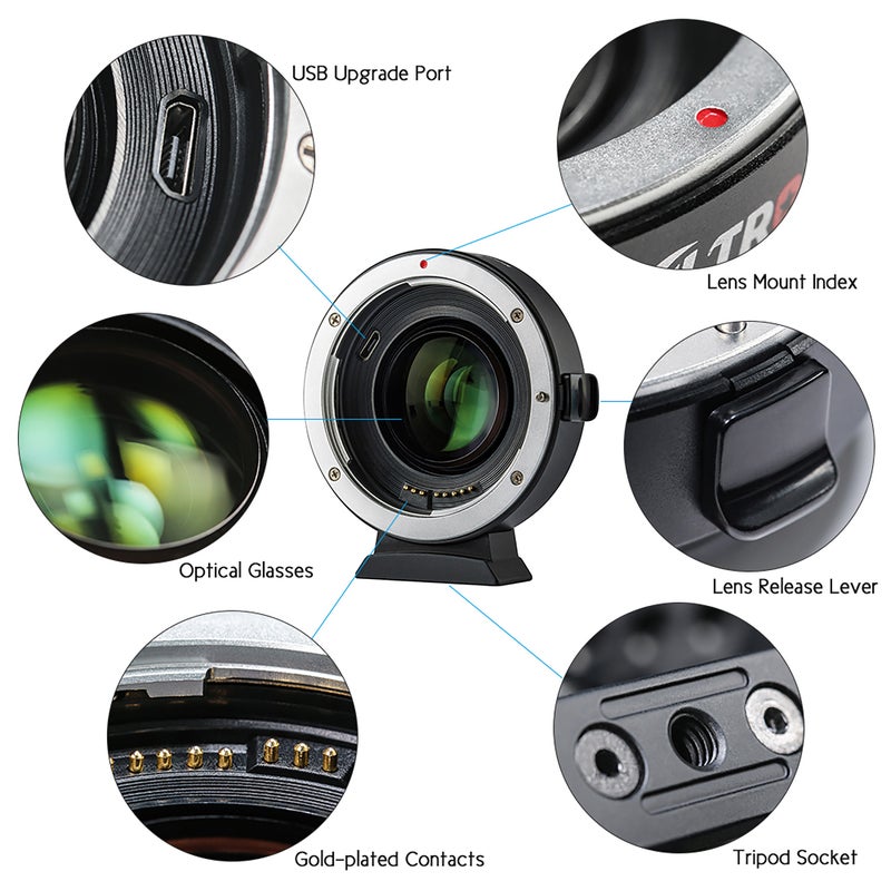 محول دائر وعدسة أوتو فوكس Viltrox EF-EOS M2 مع مضاعف طول البؤرة 0.71X والترقية عبر USB، يستبدل واستخدم عدسات كانون سلسلة EF مع كاميرات بدون مرآة كانون EOS EF-M من طرازي كانون EOS M/ M2/ M3/ M5/ M6/ M10/ M50/ M100 - Image 3