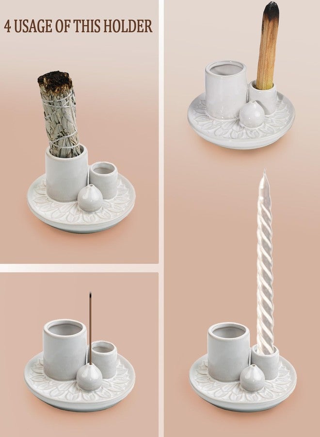KJQJLY 4 in 1 Incense Burner Holder,Sage Holder for Burning,Palo Santo Holder,Candle Holder,Ceramic Incense Burner Ash Catcher Tray for Meditation Yoga Room - Image 2