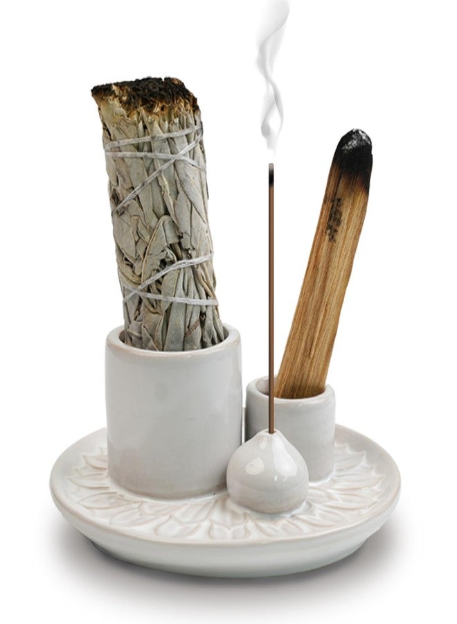 KJQJLY 4 in 1 Incense Burner Holder,Sage Holder for Burning,Palo Santo Holder,Candle Holder,Ceramic Incense Burner Ash Catcher Tray for Meditation Yoga Room - Image 1