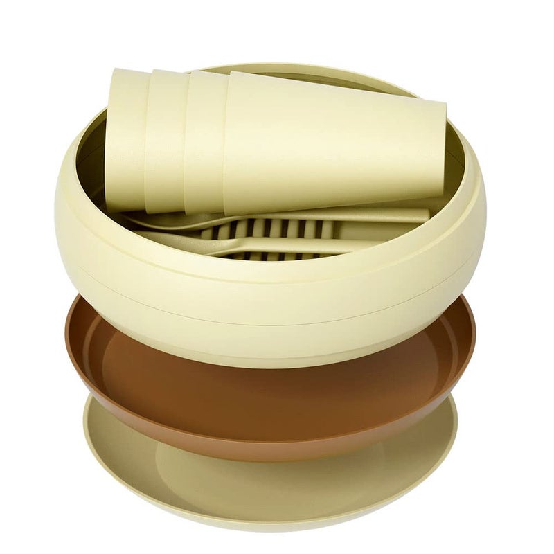 shopwithgreen Camping Dishes Picnic Set, Camping Plates Cups and Bowls Set with Chopsticks and Spoons, BPA Free, 17PCS Portable Plastic Reusable Cutlery Set for 4, Portable Small Size, Not Microwave/Dishwasher Safe - Image 5