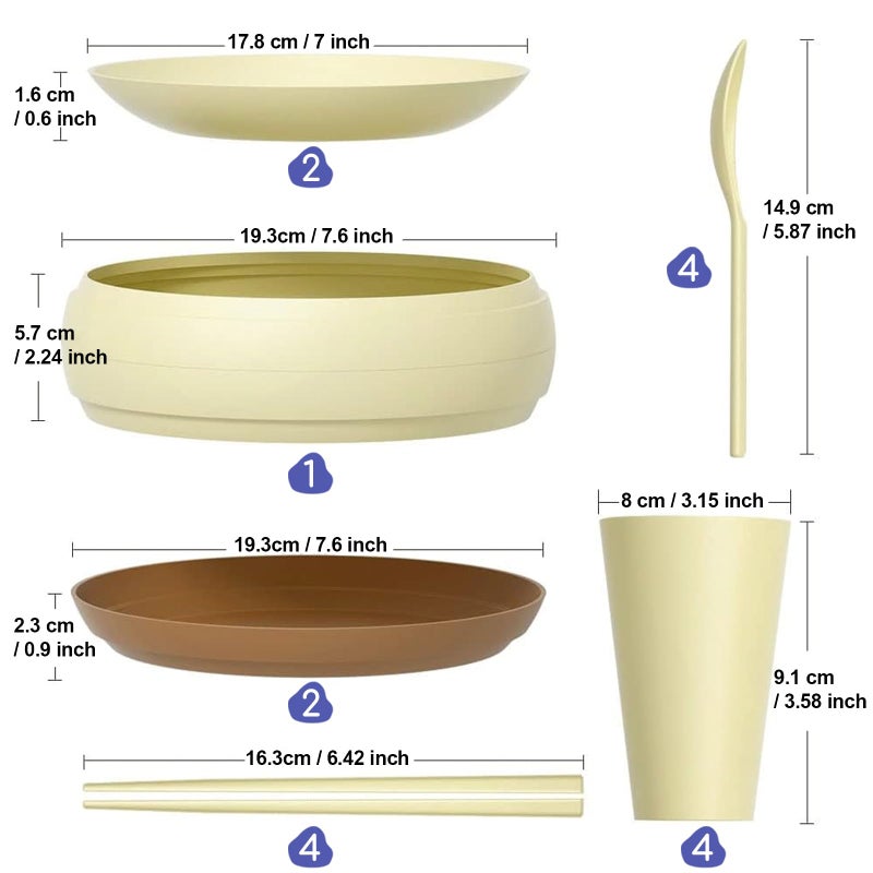 shopwithgreen Camping Dishes Picnic Set, Camping Plates Cups and Bowls Set with Chopsticks and Spoons, BPA Free, 17PCS Portable Plastic Reusable Cutlery Set for 4, Portable Small Size, Not Microwave/Dishwasher Safe - Image 2