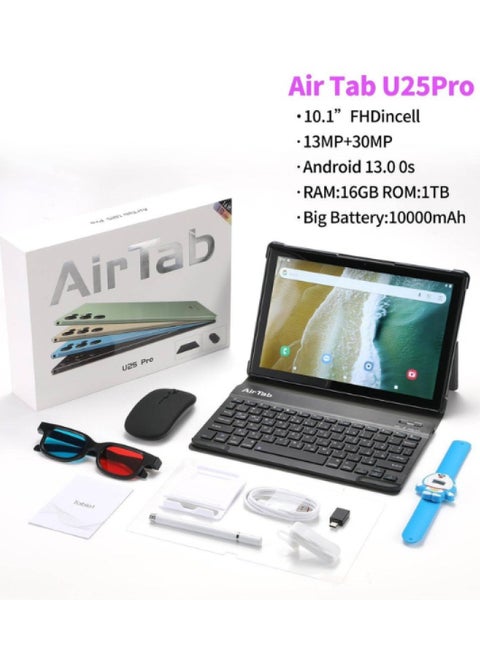 Airtab U25 Pro 10.1" FHD Smart Tablet 16GB RAM 1TB ROM - with Arabic Keyboard Black