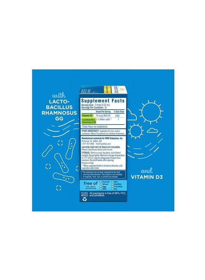 Mommy's Bliss - Baby Probiotic Drops + Vitamin D Supports Digestive Health And Immunity 400Iu Vitamin D For Healthy Bone Development Newborns + Flavorless 034 Fl Oz 30 Servings - Image 1