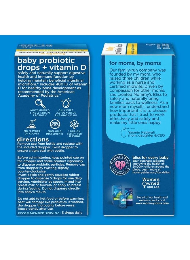 Mommy's Bliss - Baby Probiotic Drops + Vitamin D Supports Digestive Health And Immunity 400Iu Vitamin D For Healthy Bone Development Newborns + Flavorless 034 Fl Oz 30 Servings - Image 1