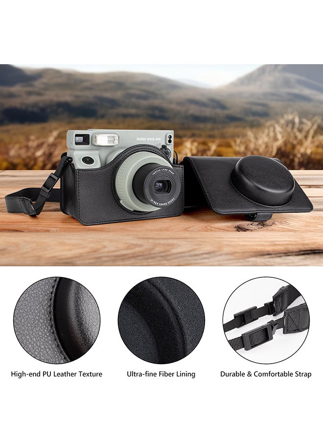 O Ozone Camera Case for Instax Wide 400 Camera, PU Leather Protective Carrying Camera Bag with Adjustable Shoulder Strap- Black  - Image 4