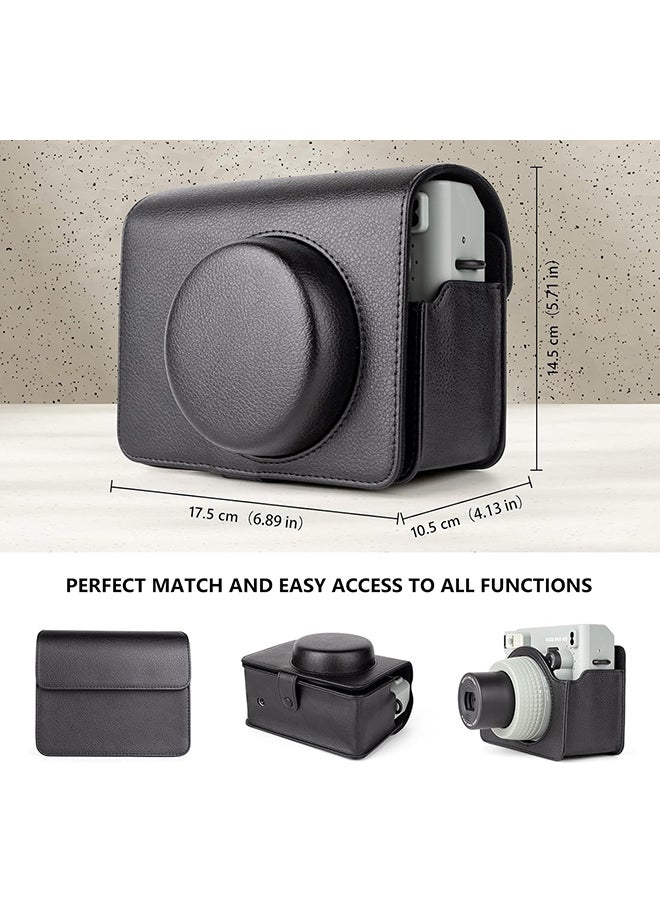 O Ozone Camera Case for Instax Wide 400 Camera, PU Leather Protective Carrying Camera Bag with Adjustable Shoulder Strap- Black  - Image 3