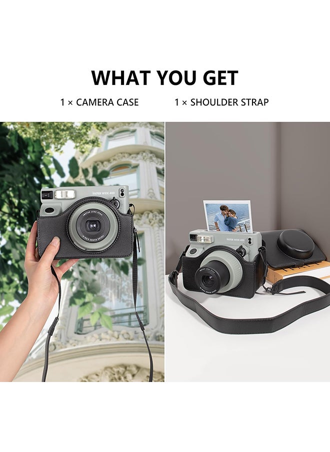 O Ozone Camera Case for Instax Wide 400 Camera, PU Leather Protective Carrying Camera Bag with Adjustable Shoulder Strap- Black  - Image 5
