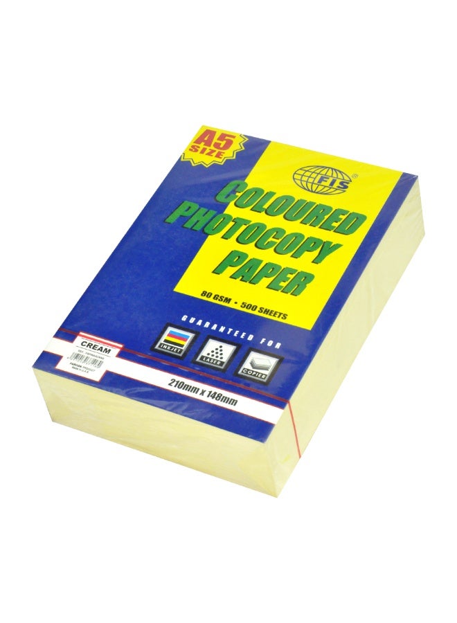 FIS Pastel Color Photocopy Paper, 500 Sheets, 80 gsm, Pastel Cream Color, A5 Size - FSPWA5CRNE