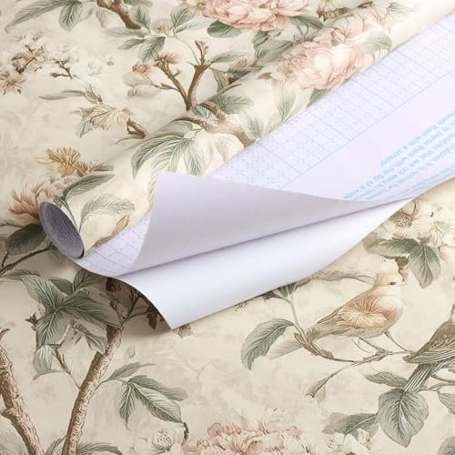 Nukofal Vintage Floral Peel and Stick Wallpaper Floral Bird Contact Paper 16.9inchx118.1inch Boho Bird Wallpaper Peel and Stick Self Adhesive Removable Wall Paper Waterproof for Bedroom Cabinet Decor - Image 5