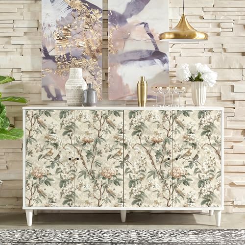 Nukofal Vintage Floral Peel and Stick Wallpaper Floral Bird Contact Paper 16.9inchx118.1inch Boho Bird Wallpaper Peel and Stick Self Adhesive Removable Wall Paper Waterproof for Bedroom Cabinet Decor - Image 4