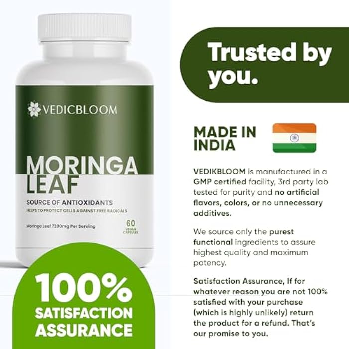 Organic Moringa Oleifera 60 Capsules USDA Certified Moringa Leaf Powder 7200mg Supplement for Energy Support, Immune & Digestive Health, Joint Comfort Vegan Gluten Free (Pack of 1) - Image 5