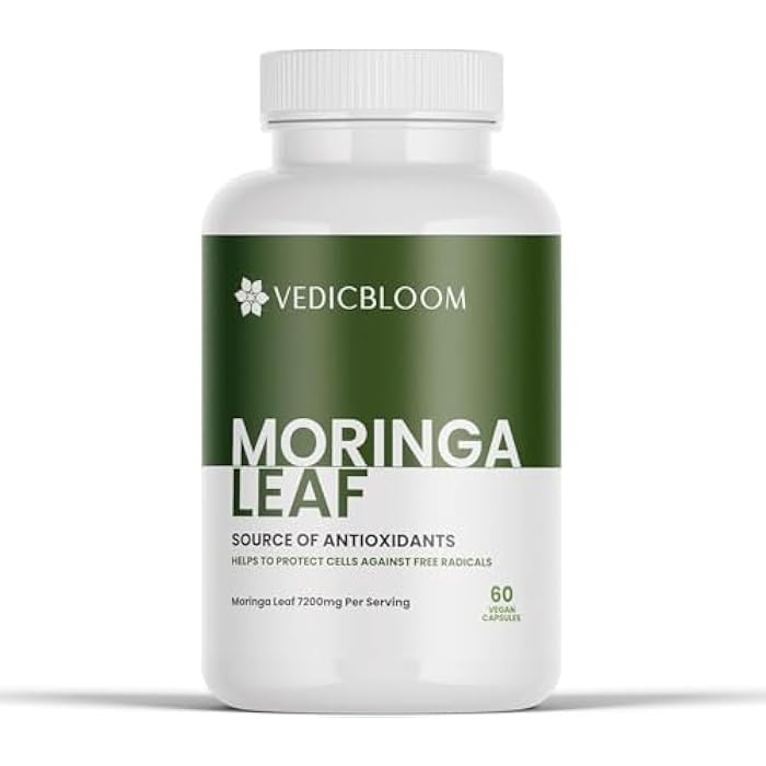 Organic Moringa Oleifera 60 Capsules USDA Certified Moringa Leaf Powder 7200mg Supplement for Energy Support, Immune & Digestive Health, Joint Comfort Vegan Gluten Free (Pack of 1) - Image 1