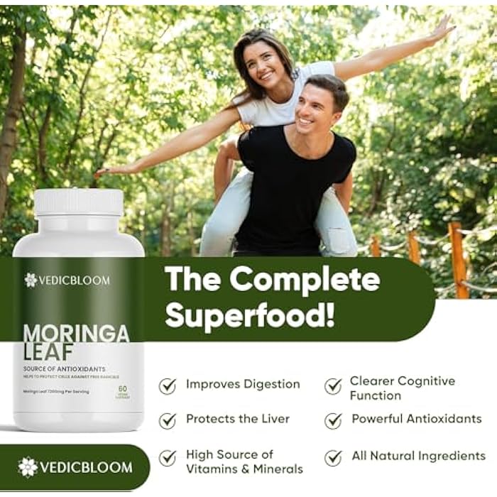 Organic Moringa Oleifera 60 Capsules USDA Certified Moringa Leaf Powder 7200mg Supplement for Energy Support, Immune & Digestive Health, Joint Comfort Vegan Gluten Free (Pack of 1) - Image 4