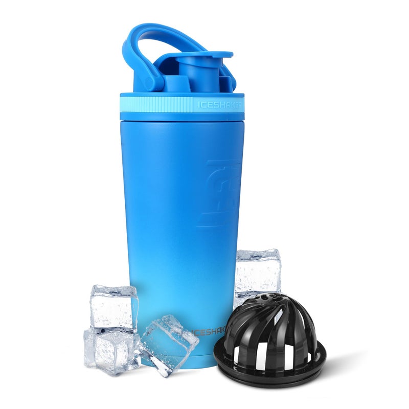 Ice Shaker Insulated Stainless Steel Shaker Bottle 26oz Blue Color Rush Cold for 24 Hours Insulated Cup with Twiston Agitator OdorFree Bottle for Shakes Water Smoothies Cocktails