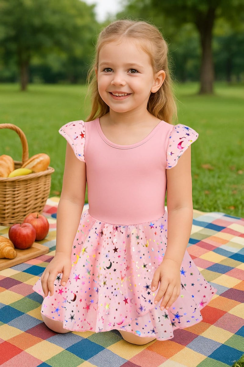 DANSHOW Ballet Leotards for Girls Dance Skirted Leotard Kids Ballet Tutu Dress Toddler Shiny Ruffle Sleeve Dancewear(40431-08-M) - Image 5