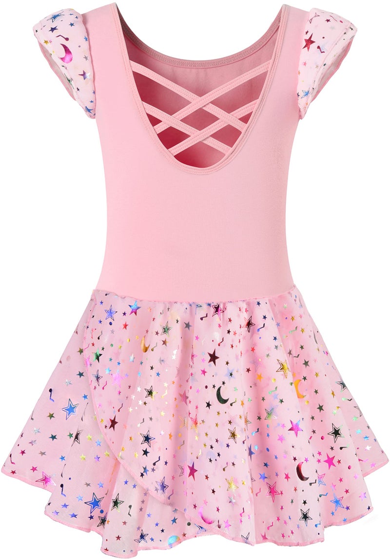 DANSHOW Ballet Leotards for Girls Dance Skirted Leotard Kids Ballet Tutu Dress Toddler Shiny Ruffle Sleeve Dancewear(40431-08-M) - Image 1