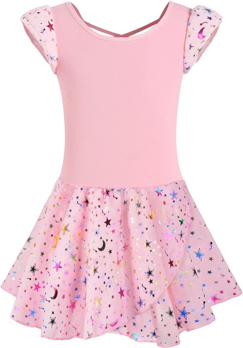 DANSHOW Ballet Leotards for Girls Dance Skirted Leotard Kids Ballet Tutu Dress Toddler Shiny Ruffle Sleeve Dancewear(40431-08-M) - Image 2