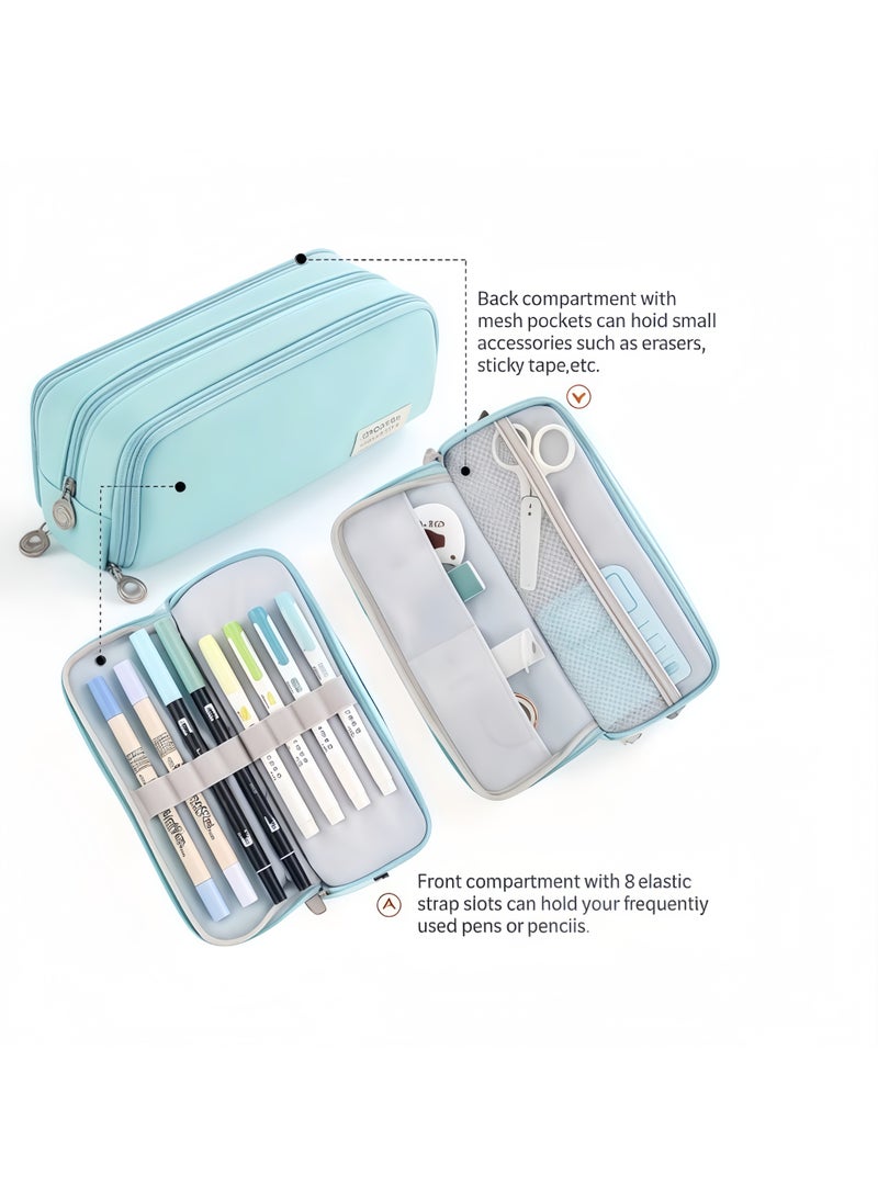 S-Quality Large Capacity Pencil Case with 3 Compartments, School Stationery Organizer Bag for Students, Teenagers, Boys & Girls – Blue - Image 2