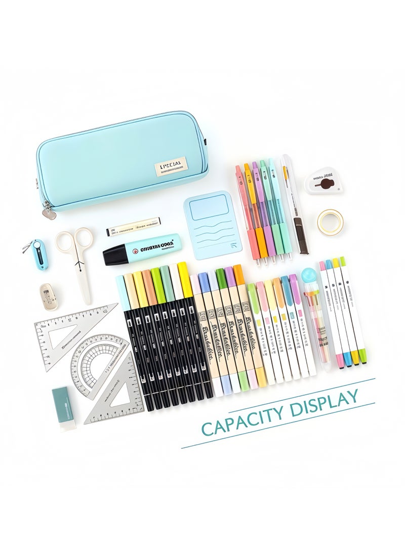 S-Quality Large Capacity Pencil Case with 3 Compartments, School Stationery Organizer Bag for Students, Teenagers, Boys & Girls – Blue - Image 3