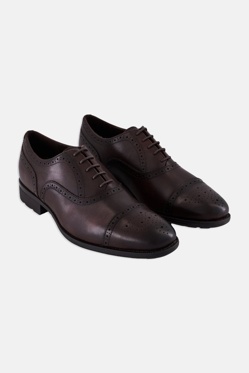 GEOX Men U Walk Pleasure F B  Lace Up Leather Formal Shoes, Coffee Brown - Image 1