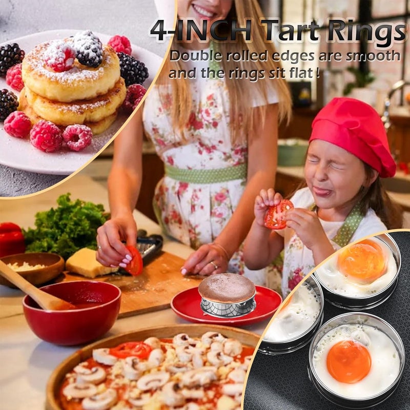 KUAYB 8 قطع حلقات مافن إنجليزي 4 بوصة حلقات كرامبت من الفولاذ المقاوم للصدأ مزدوجة اللف غير لاصقة قوالب دائرية للكيك والطهي والخبز - Image 5