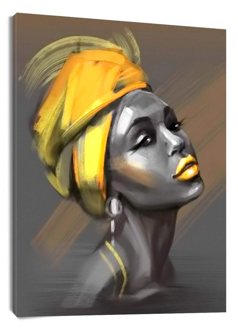 LB Framed African American Women Canvas Wall Art Black Woman Yellow Hair Beauty Abstract Painting Canvas Prints Living Room Bedroom Bathroom Home Decoration Ready to Hang,12x16 inch - Image 1