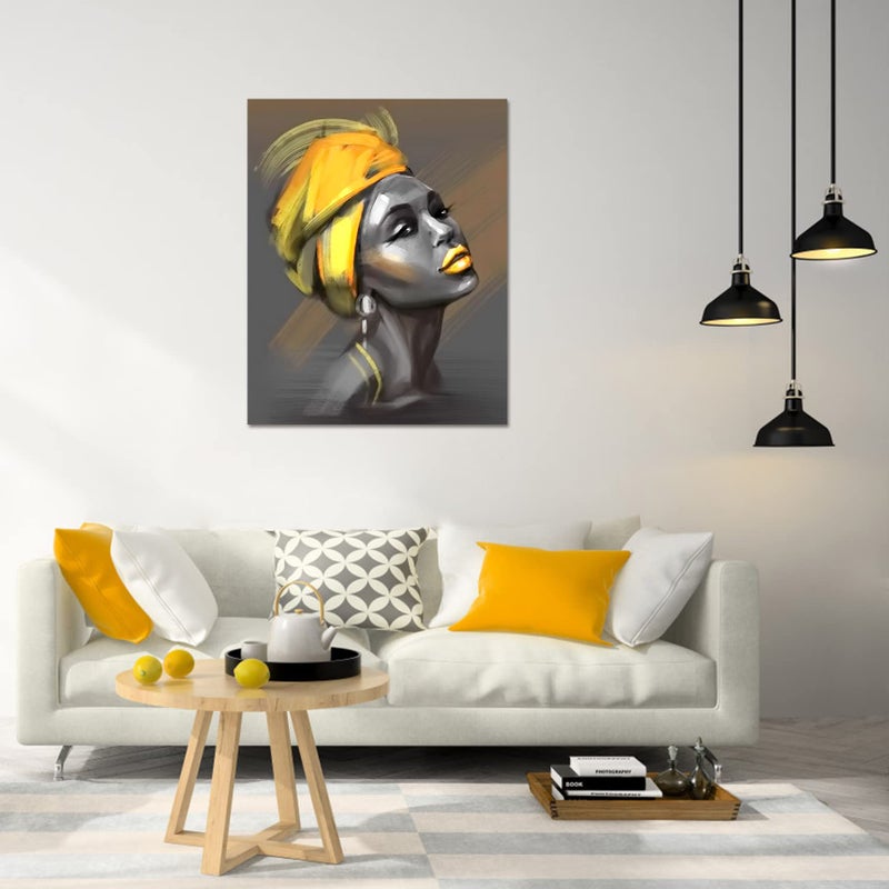 LB Framed African American Women Canvas Wall Art Black Woman Yellow Hair Beauty Abstract Painting Canvas Prints Living Room Bedroom Bathroom Home Decoration Ready to Hang,12x16 inch - Image 2