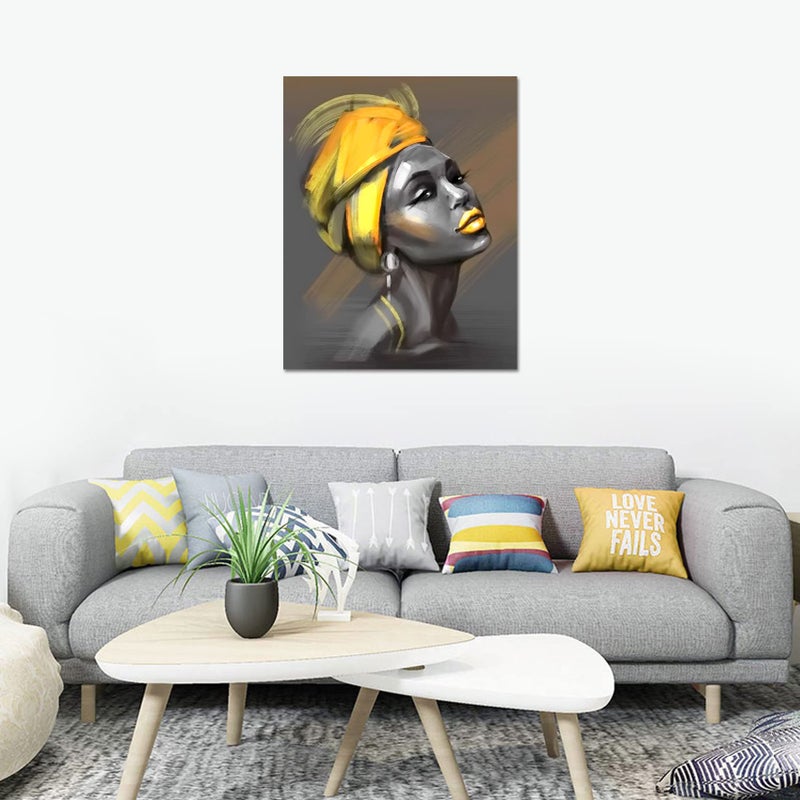 LB Framed African American Women Canvas Wall Art Black Woman Yellow Hair Beauty Abstract Painting Canvas Prints Living Room Bedroom Bathroom Home Decoration Ready to Hang,12x16 inch - Image 3
