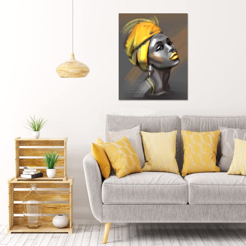 LB Framed African American Women Canvas Wall Art Black Woman Yellow Hair Beauty Abstract Painting Canvas Prints Living Room Bedroom Bathroom Home Decoration Ready to Hang,12x16 inch - Image 5