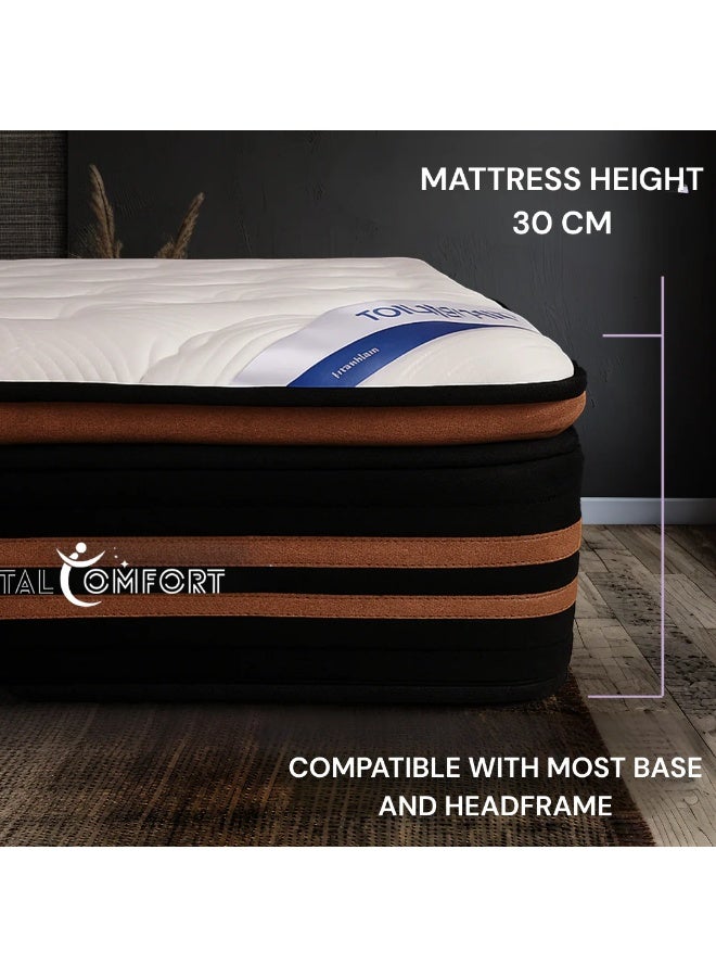 Total Comfort MIlan Hybrid gel Memory Foam Mattress | Medium Soft EuroTop-Super King (200 x 200 x 30 cm) | Spinal Alignment, Motion Isolation, Edge Support | Cooling & Pressure Relief | Pocket Spring - Image 2