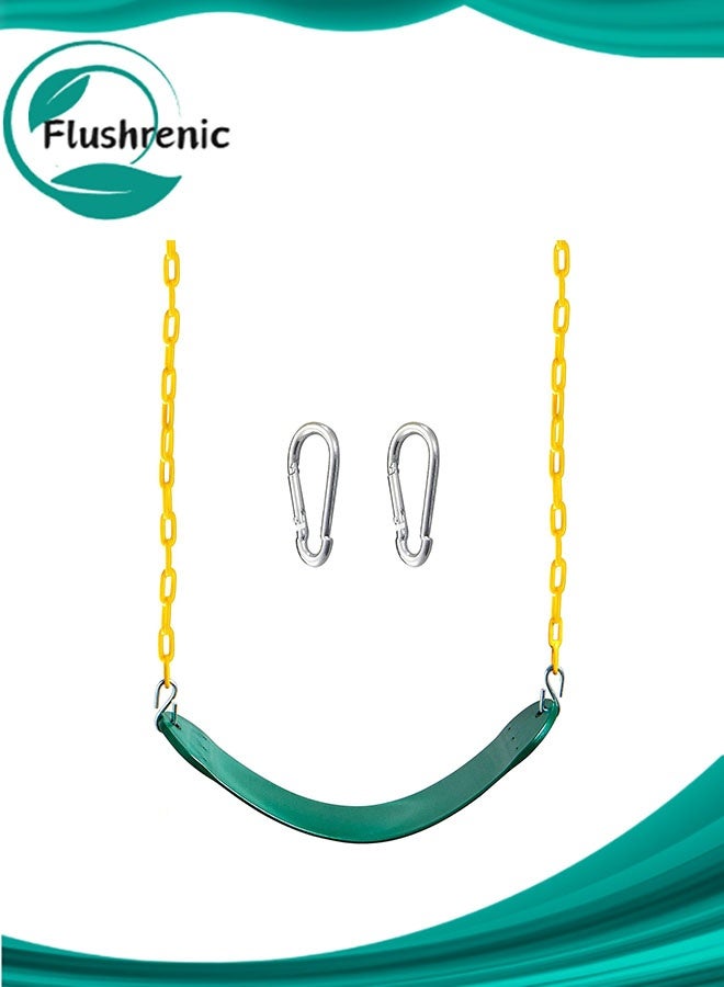 Flushrenic Heavy Duty Swing Seat Green Color with 66” Chain, Swing Set Accessories Replacement with Snap Hooks for Kids Outdoor Play Playground - Image 1
