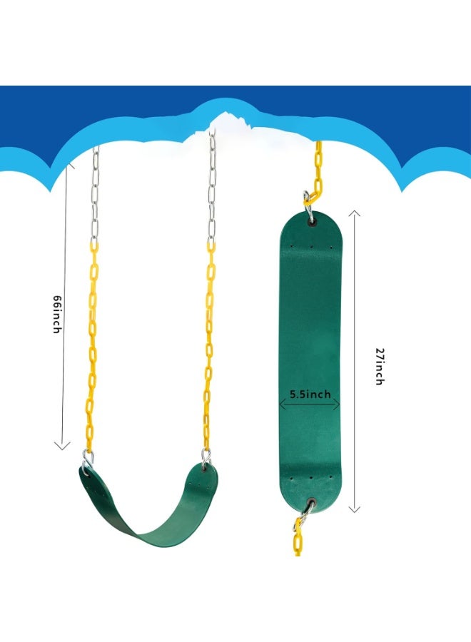Flushrenic Heavy Duty Swing Seat Green Color with 66” Chain, Swing Set Accessories Replacement with Snap Hooks for Kids Outdoor Play Playground - Image 2