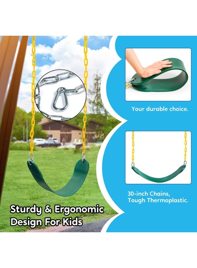 Flushrenic Heavy Duty Swing Seat Green Color with 66” Chain, Swing Set Accessories Replacement with Snap Hooks for Kids Outdoor Play Playground - Image 4