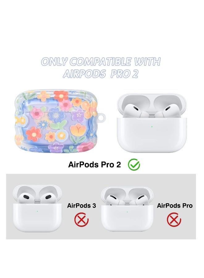Cute Flower Pattern for AirPods Pro 2 Case Cover for Girls and Women, Wave Frame Soft TPU Shockproof Full Protection with Keychain, Compatible with AirPods Pro 2nd Generation, Stylish and Durable  - Image 3