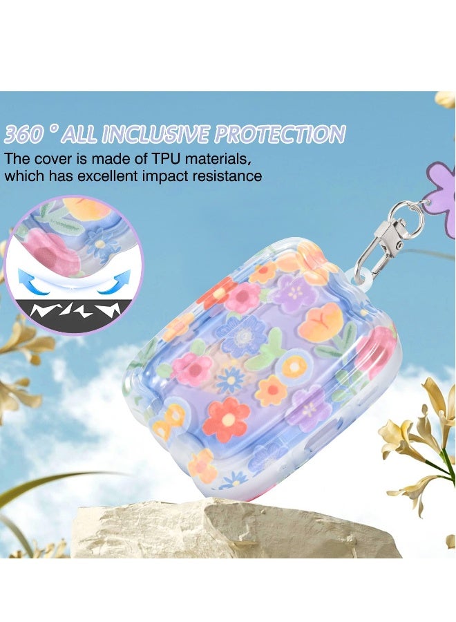 Cute Flower Pattern for AirPods Pro 2 Case Cover for Girls and Women, Wave Frame Soft TPU Shockproof Full Protection with Keychain, Compatible with AirPods Pro 2nd Generation, Stylish and Durable  - Image 2