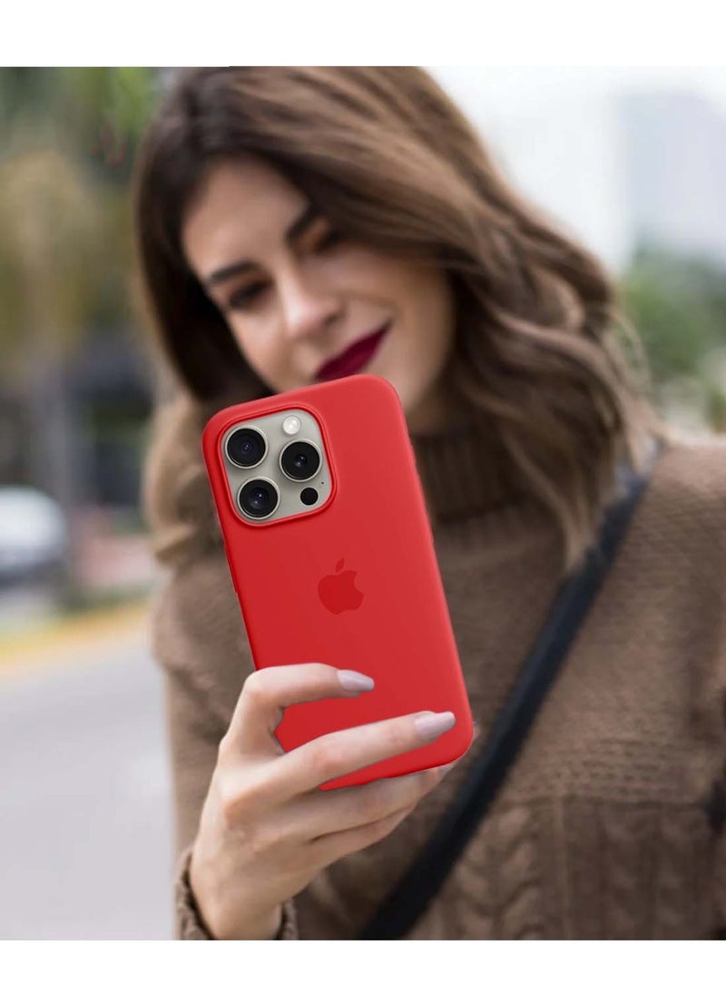 Wtech - Apple iPhone 16 Pro 2024 Premium Soft Liquid Silicone Case Cover - Red - Image 1