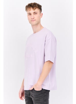 Blank Essentials Men Crew Neck Short Sleeves Brand Logo T-Shirt, Lilac  - Image 2