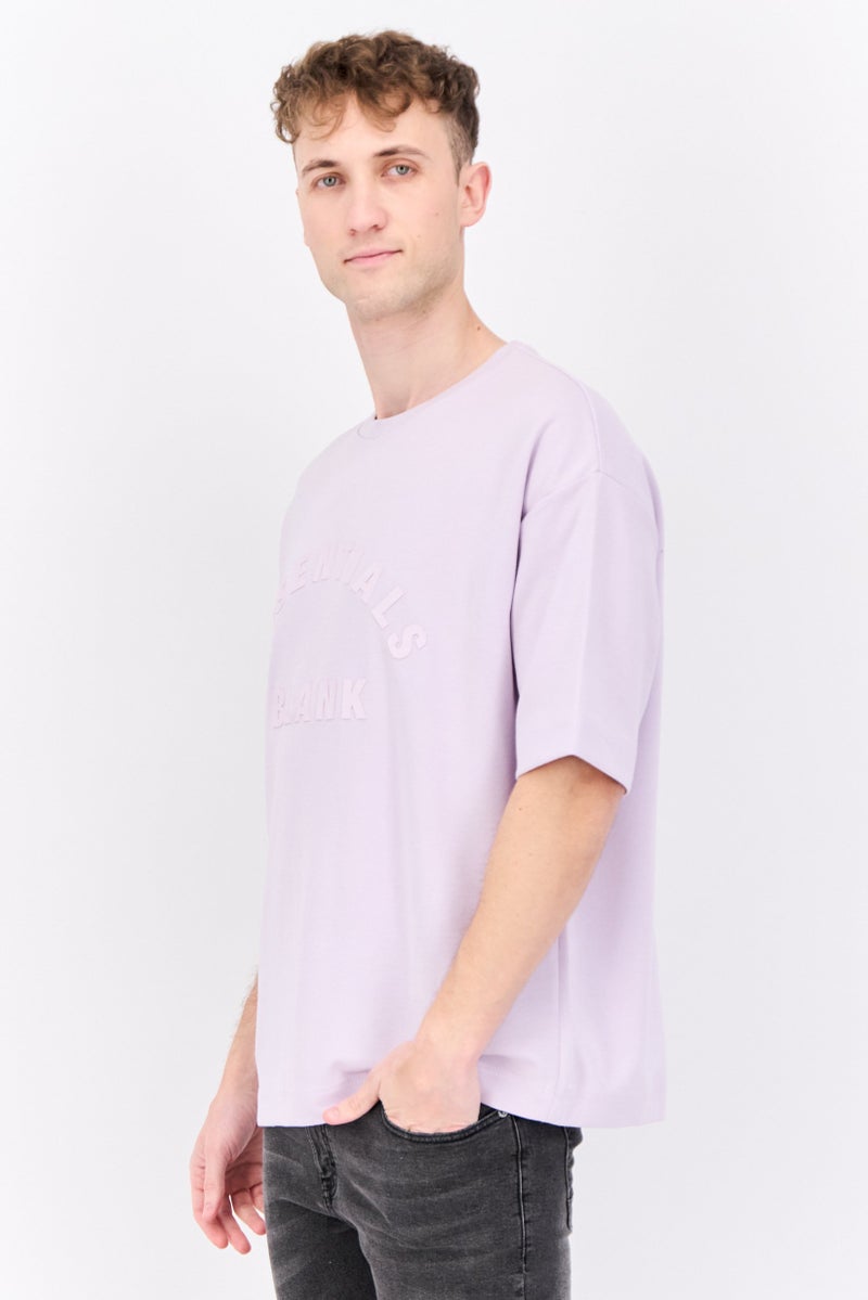 Blank Essentials Men Crew Neck Short Sleeves Brand Logo T-Shirt, Lilac - Image 2