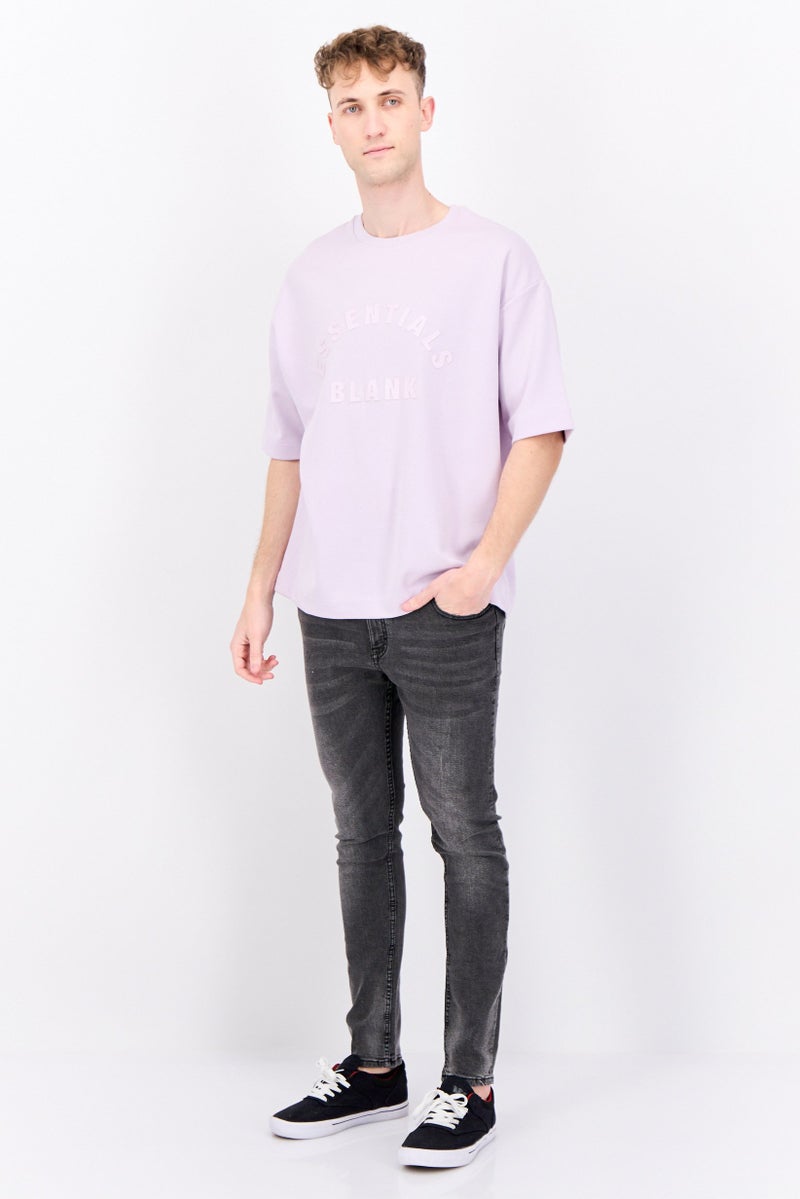 Blank Essentials Men Crew Neck Short Sleeves Brand Logo T-Shirt, Lilac - Image 4