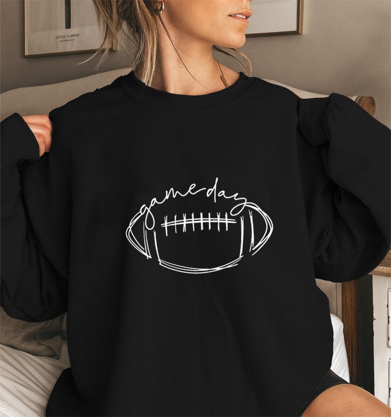 Game Day Rugby Letter Printing Long Sleeve Sweater Loose Base Long Sleeve Plus Size Sweater - Image 3