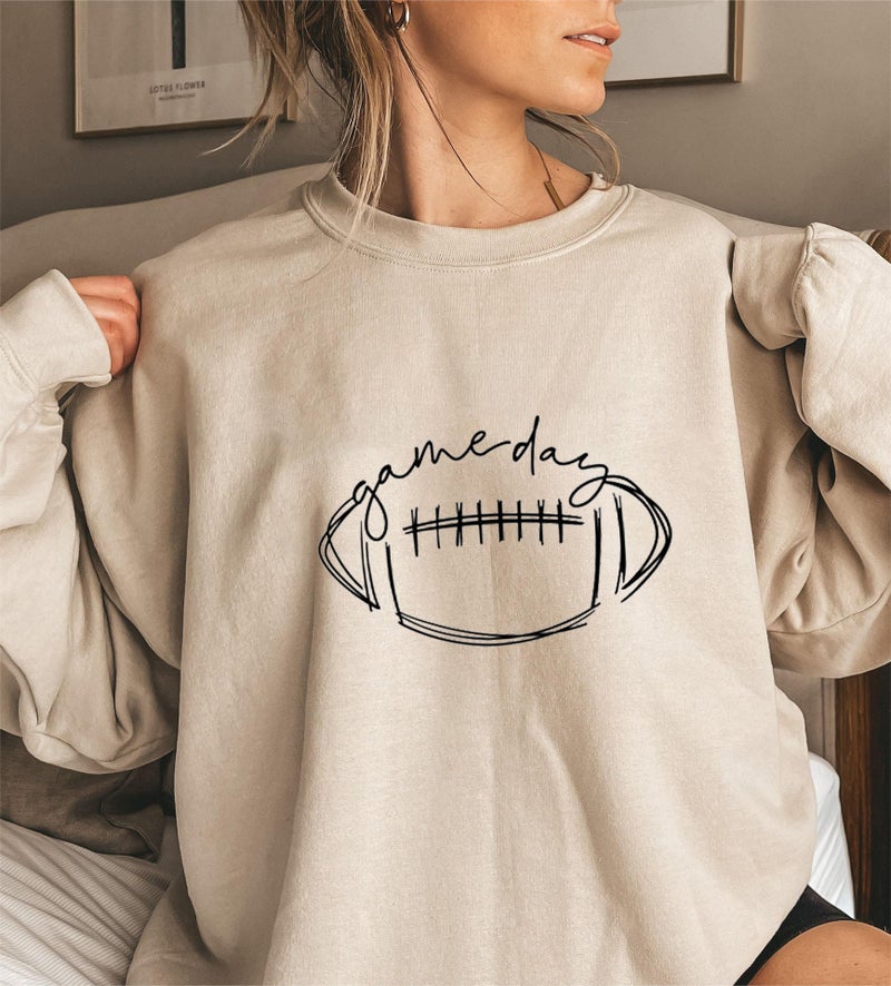 Game Day Rugby Letter Printing Long Sleeve Sweater Loose Base Long Sleeve Plus Size Sweater - Image 4