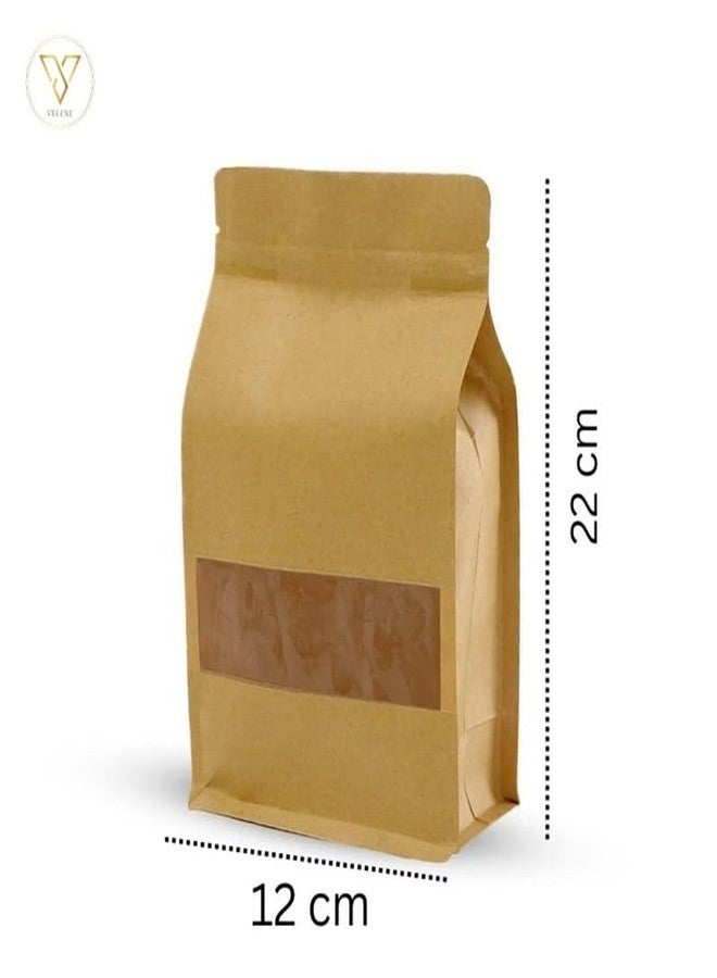 VELEXE Brown Kraft Paper Octagoan Zip Lock Stand Up Storage Pouches | 120mm*200mm | 100 Grams | Pack of 10 | Reusable & Airtight Storage Pouches with Transparent Window & Self Sealing Technology - Image 3
