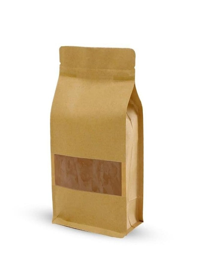 VELEXE Brown Kraft Paper Octagoan Zip Lock Stand Up Storage Pouches | 120mm*200mm | 100 Grams | Pack of 10 | Reusable & Airtight Storage Pouches with Transparent Window & Self Sealing Technology - Image 1