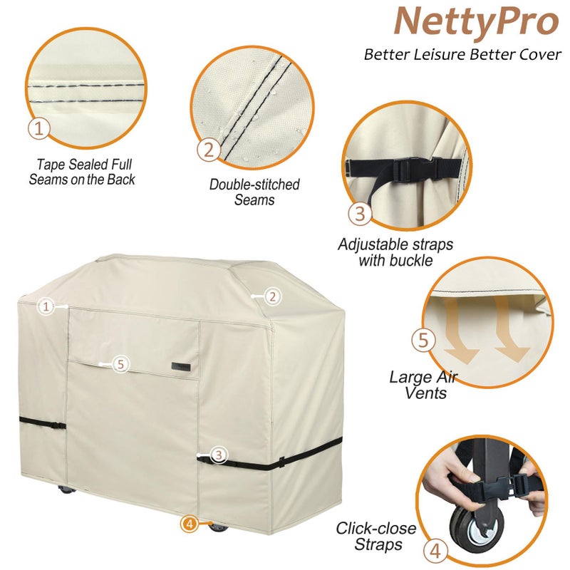 NettyPro Griddle Cover for Blackstone 36 inch Griddle Waterproof Heavy Duty 4 Burner Flat Top Gas Grill Cover for Blackstone 36" Griddle Cooking Station and Camp Chef FTG600, Beige - Image 5