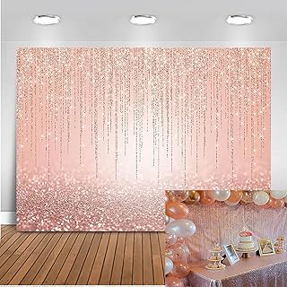 Mocsicka Backdrop Rose Gold Glitter Sweet Sixteen Birthday Party Background 7x5ft Rose Gold Birthday Baby Shower - Image 1