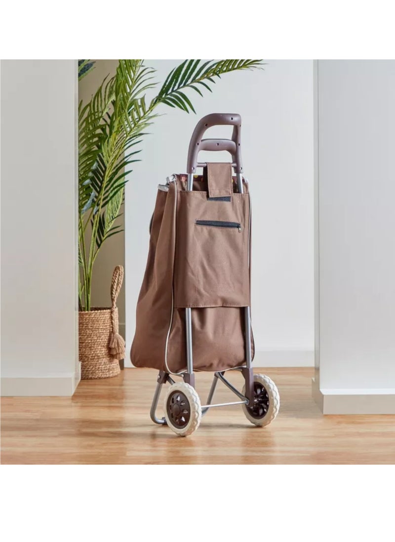 Feelings FEELINGS Folding Essential Shopping Trolley- WHEELS BROWN POLKA DOTS |Fabric Luggage Bag with Wheels  - Image 3