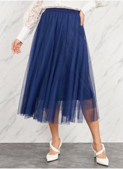 Mesh Elasticated Waist A-Line Midi Skirt