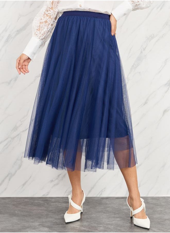 Styli - Mesh Elasticated Waist A-Line Midi Skirt - Image 1