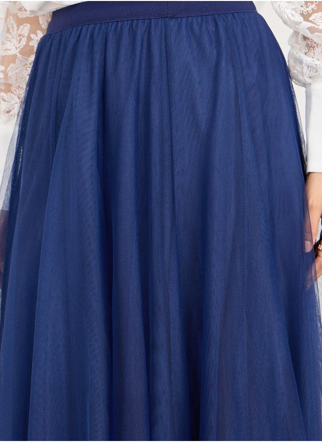 Styli - Mesh Elasticated Waist A-Line Midi Skirt - Image 1