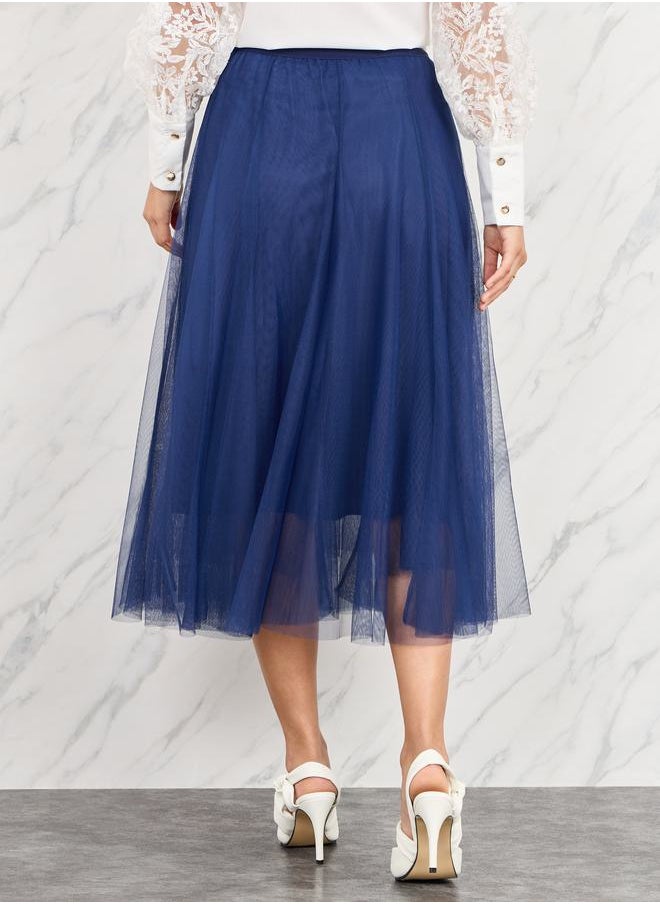 Styli - Mesh Elasticated Waist A-Line Midi Skirt - Image 1